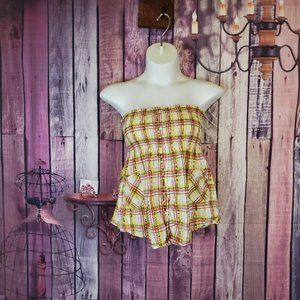 Strapless plaid blouse XL B13